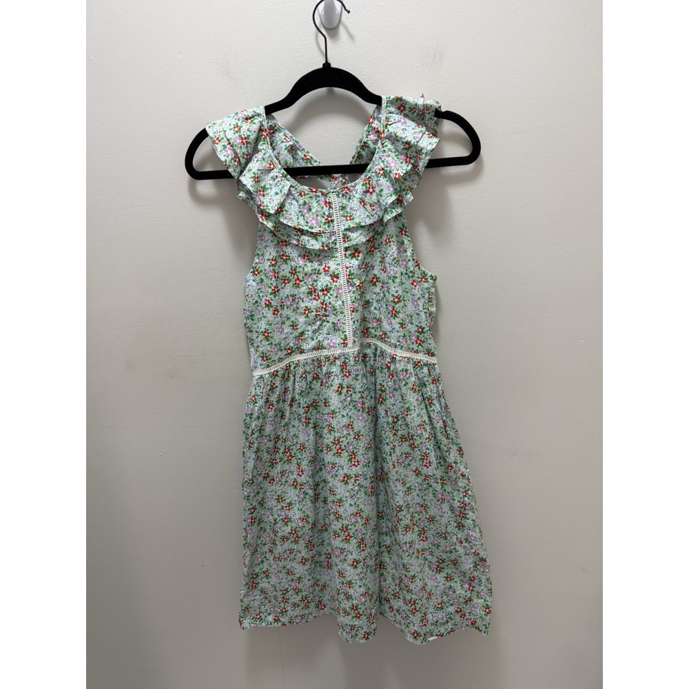 Crewcuts by J.Crew Green Floral Ruffle Neck Sleeveless Dress Girl Size 12 J Crew